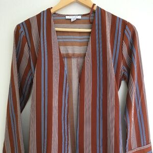 NWOT Fav Lux Striped‎ Brown and Blue Long Open Cardigan Sz Small